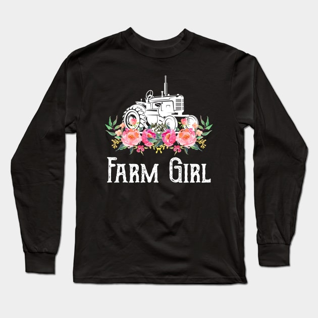 Women Farm Girl Farmer_s Girl Farming Flower Tractor Long Sleeve T-Shirt by Chapmanx